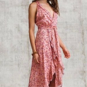Poupette St Barth LONG DRESS TAMARA RUFFLED - PEACH LILAC Size XS